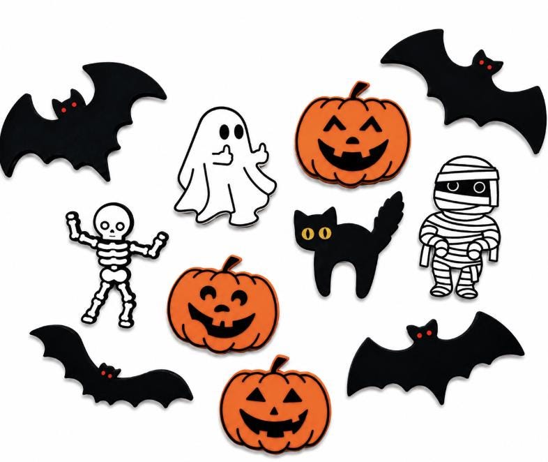Halloween Fridge Magnets Set | 3D Printed Halloween Magnets | Pumpkin Bat Cat Mummy Ghost Skeleton | Spooky Kitchen Decor