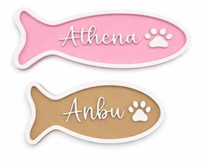 Personalized Fish-Shaped Cat Name Sign | Cat Bowl Decor
