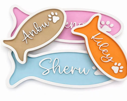 Personalized Fish-Shaped Cat Name Sign | Cat Bowl Decor
