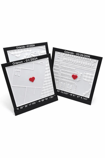 Custom 3D Map Plaque, Personalized Location Gift, Anniversary Coordinates Map, Travel Memory Gift, Custom City Map with Heart Marker