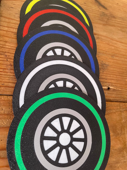 F1 Tire Coaster Set with Holder | Formula 1 Gift