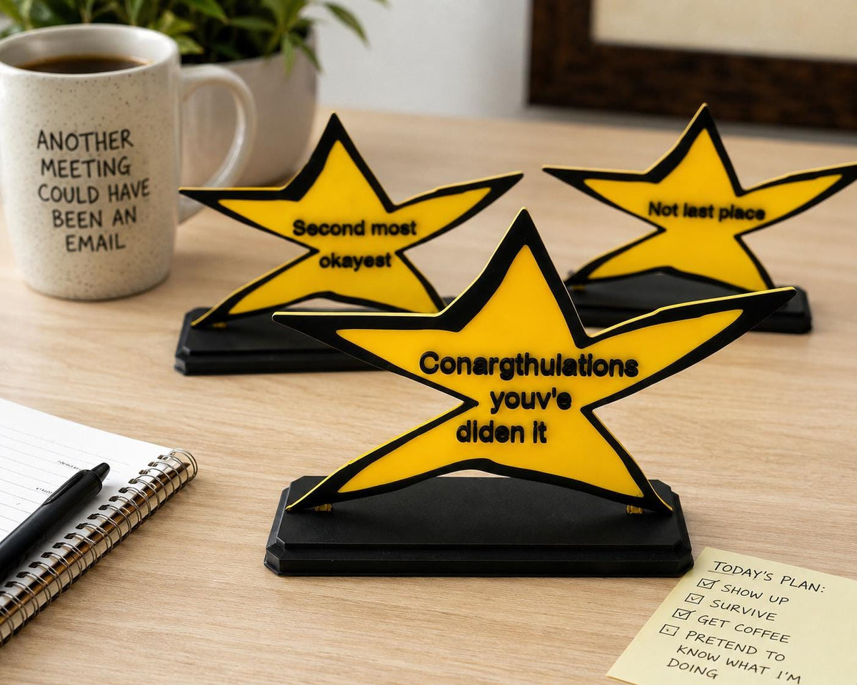 Funny Custom Gold Star Trophy: 3D Printed Personalized Award