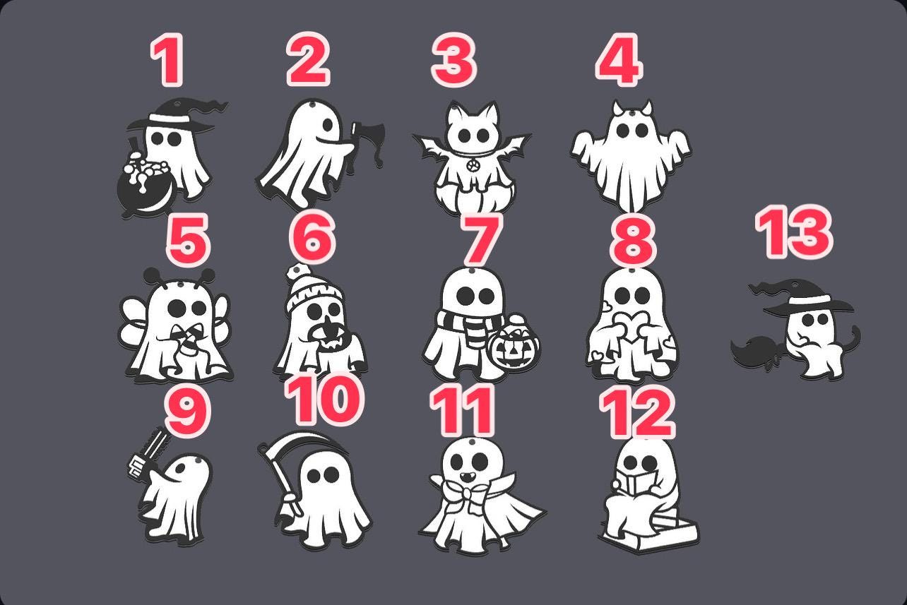 Halloween Ghost Keychain Collection – Set of 13 Spooky Designs