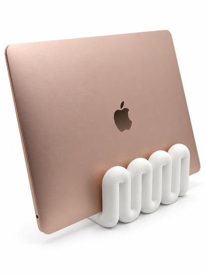 Wavy Vertical Laptop Stand, 3D Printed MacBook Holder, Modern Laptop Dock, Sculptural Desk Organizer, Minimalist Office Decor