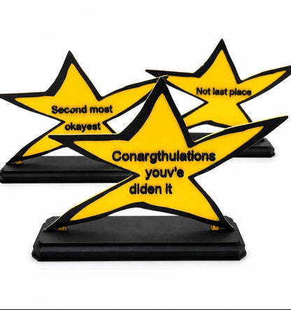 Funny Custom Gold Star Trophy, 3D Printed Personalized Award