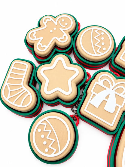 Christmas Cookie Keychains Bulk, 3D Printed Holiday Keychain, Christmas Party Favors, Stocking Stuffers, Classroom Gifts, Set of 6+