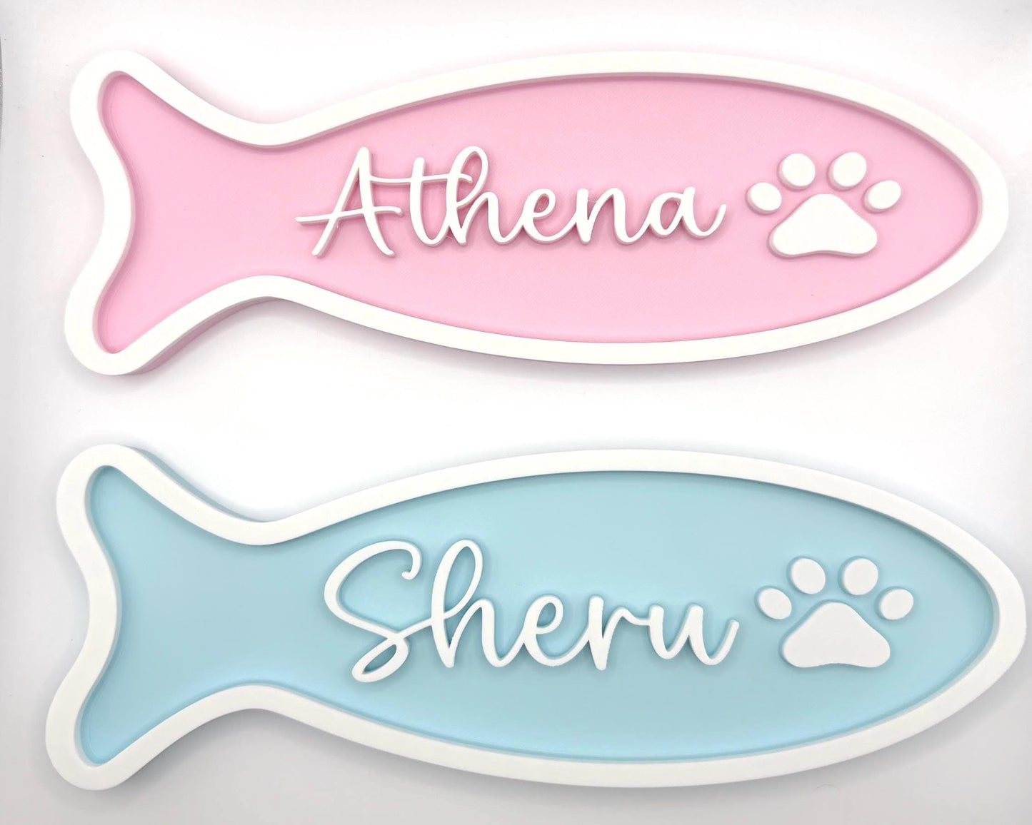 Personalized Cat Name Sign Fish Shape, Custom Pet Name Plaque, Cat Bowl Decor, Cute Pet Sign, Custom Colors Cat Gift