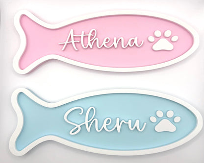 Personalized Fish-Shaped Cat Name Sign | Cat Bowl Decor