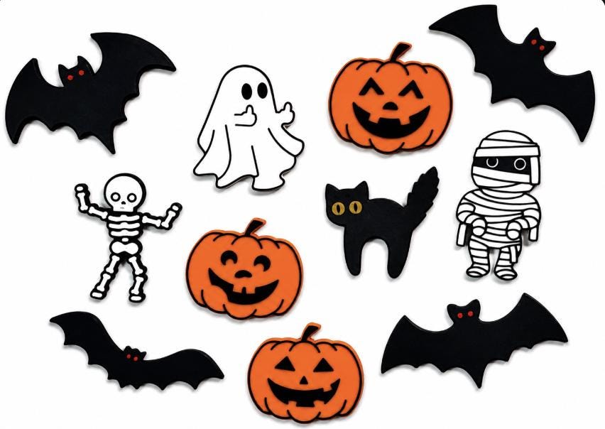 Halloween Fridge Magnets Set | 3D Printed Halloween Magnets | Pumpkin Bat Cat Mummy Ghost Skeleton | Spooky Kitchen Decor