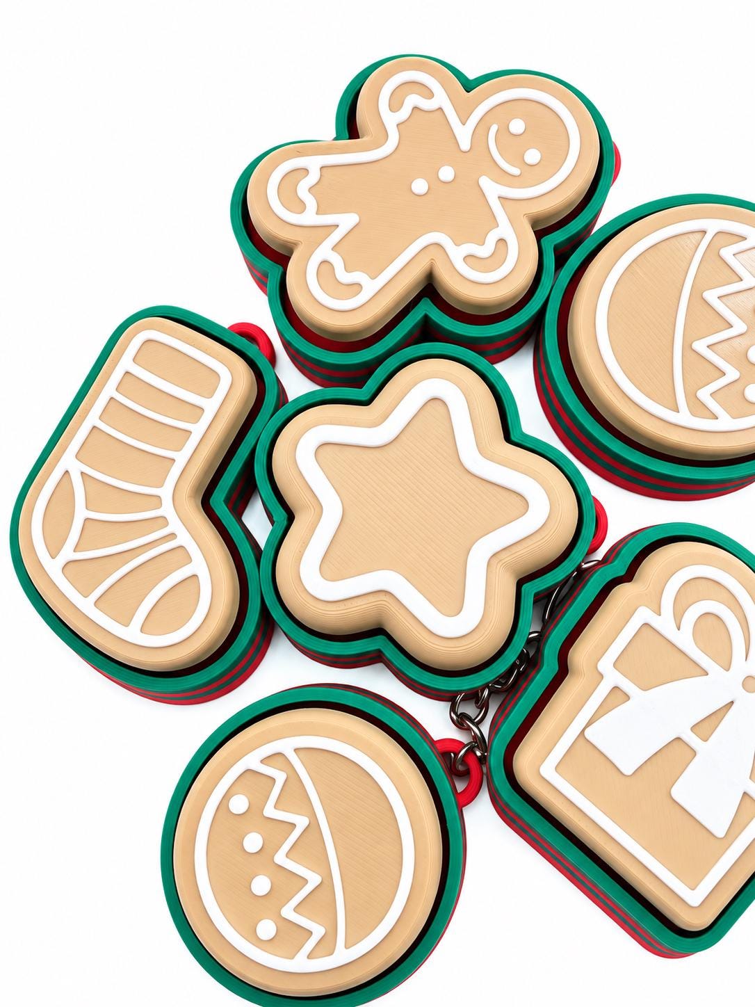 Christmas Cookie Keychains Bulk, 3D Printed Holiday Keychain, Christmas Party Favors, Stocking Stuffers, Classroom Gifts, Set of 6+