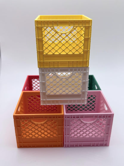 Mini Milk Crate Organizer | 3D Printed Stackable Storage Bin, Desk Organizer, Cute Plastic Crate, Teacher Gift, Dorm Decor