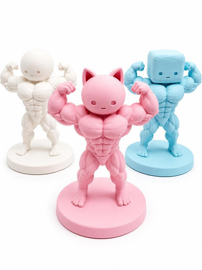 Buff Muscle Figure, Desk Decor, Cute Bodybuilder Collectible, Kawaii Desk Toy, Funny Gym Gift, Glow Option Available