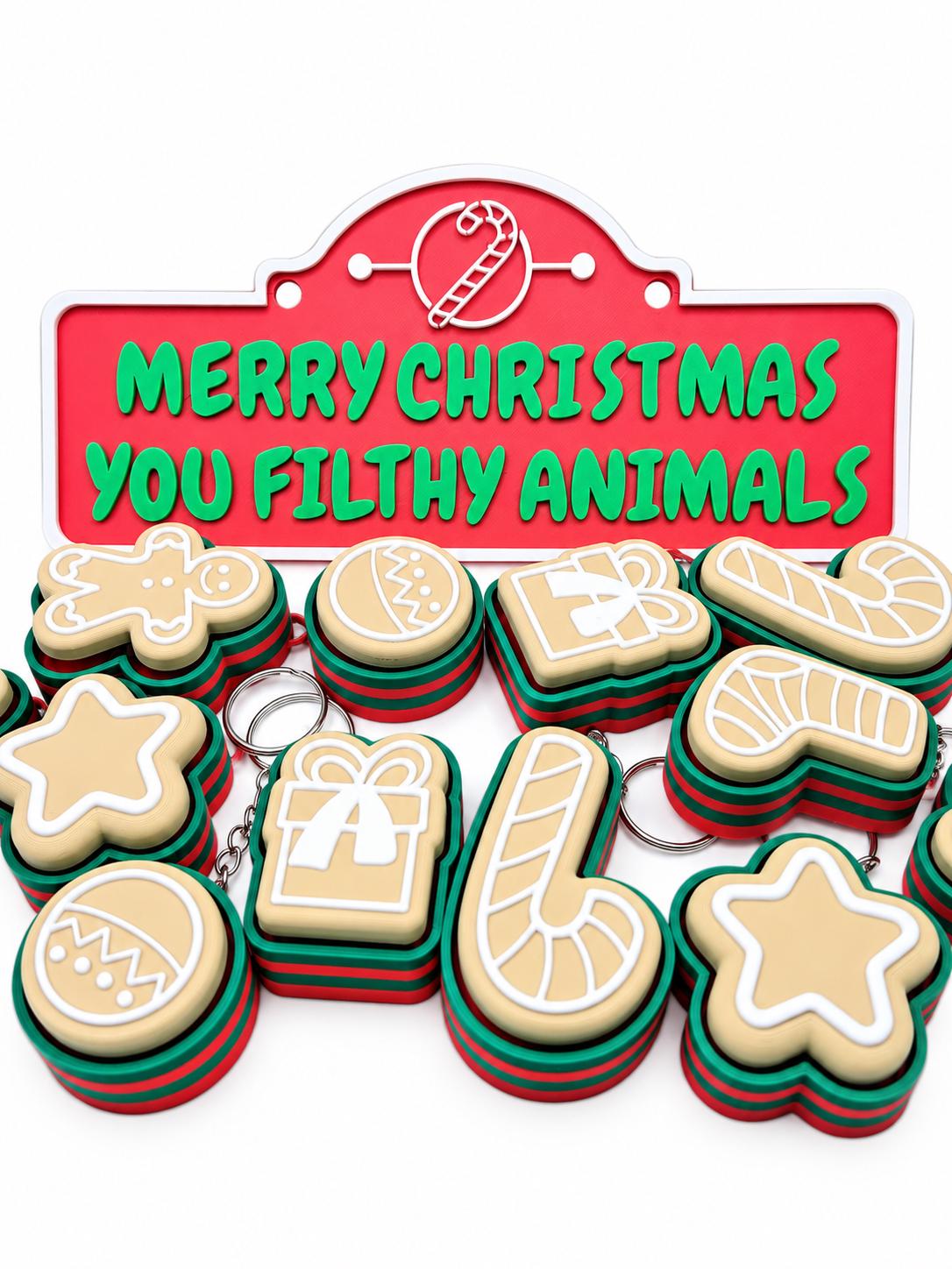 Christmas Cookie Keychains Bulk, 3D Printed Holiday Keychain, Christmas Party Favors, Stocking Stuffers, Classroom Gifts, Set of 6+