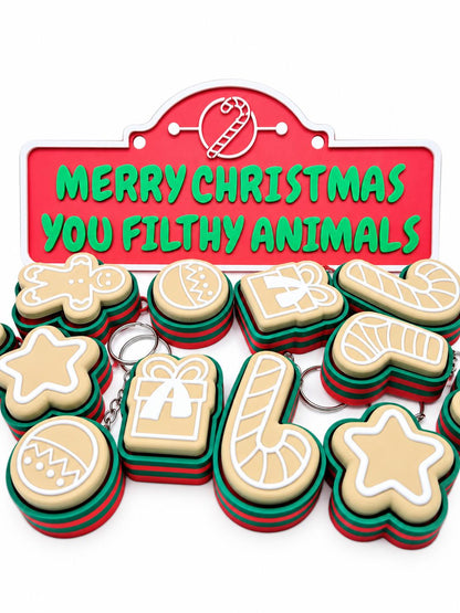 Christmas Cookie Keychains Bulk, 3D Printed Holiday Keychain, Christmas Party Favors, Stocking Stuffers, Classroom Gifts, Set of 6+