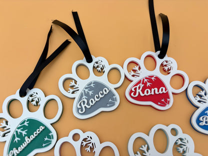 Puppy Paw Ornament | Custom Pet Name Christmas | Personalized Dog Christmas Ornament | Puppy Ornament | Pet Memorial Gift | Dog Lover Decor