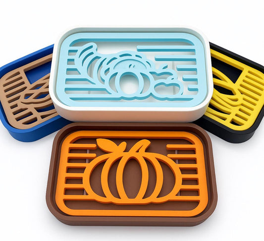 3D Printed Fall Soap Dish, Pumpkin & Leaf Design