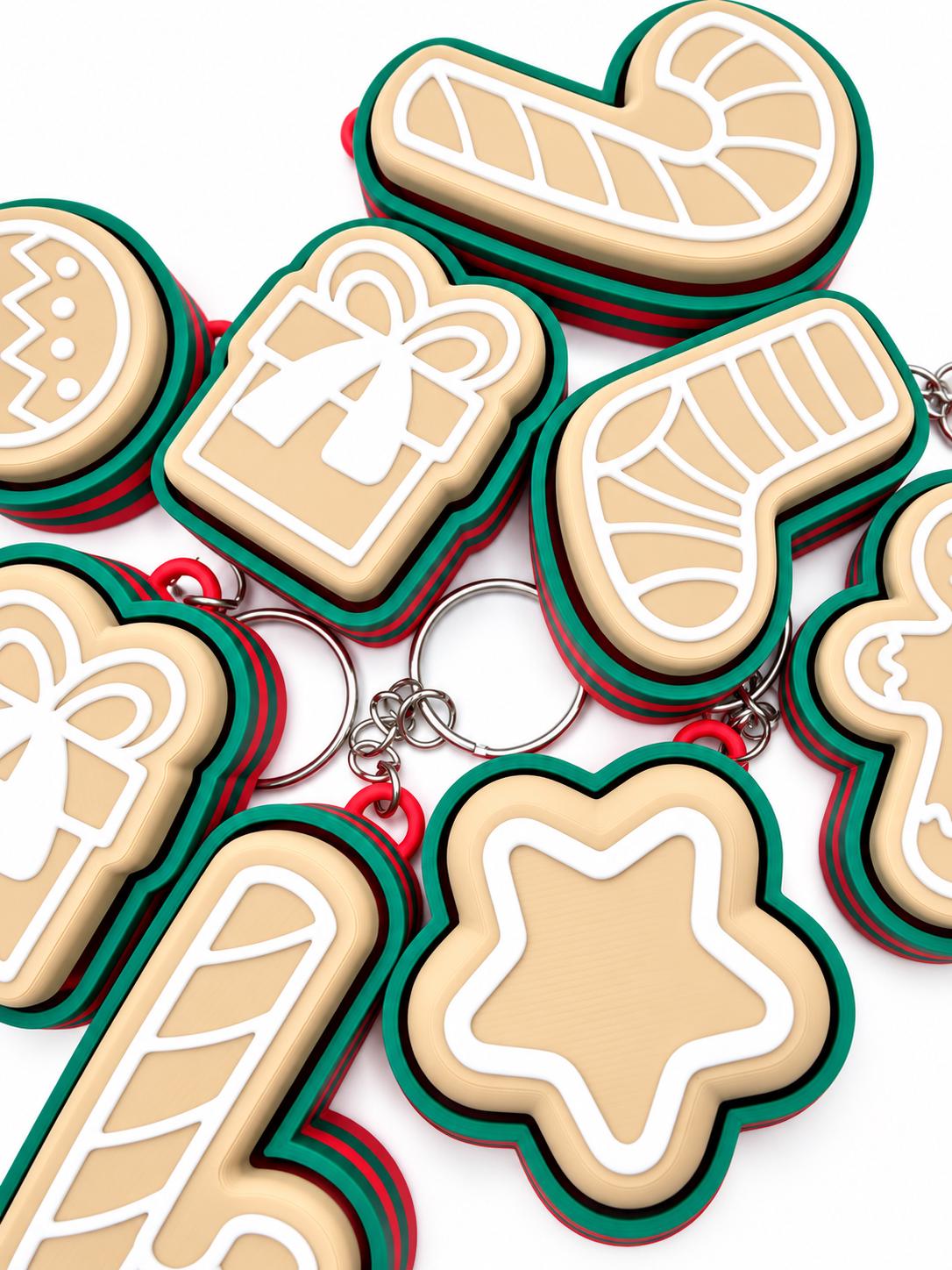 Christmas Cookie Keychains Bulk, 3D Printed Holiday Keychain, Christmas Party Favors, Stocking Stuffers, Classroom Gifts, Set of 6+