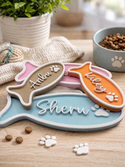Personalized Fish-Shaped Cat Name Sign | Cat Bowl Decor
