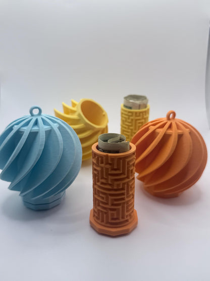 Christmas Ornament Puzzle Box, Hidden Money Holder, 3D Printed Maze Gift, Cash Gift Holder, Secret Santa Gift, Stocking Stuffer