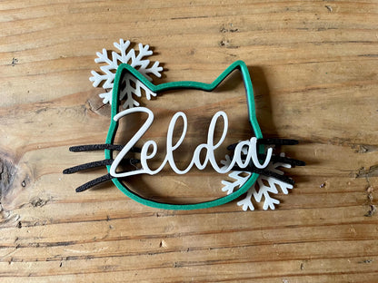 Personalized Cat Christmas Ornament | Custom Name, 3D Printed