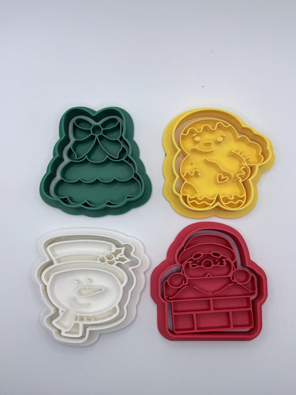 4-Inch Christmas Cookie Cutter Stamp Set, Holiday Baking Cutters, Choose 2, 4, 6 or Complete Set of 8