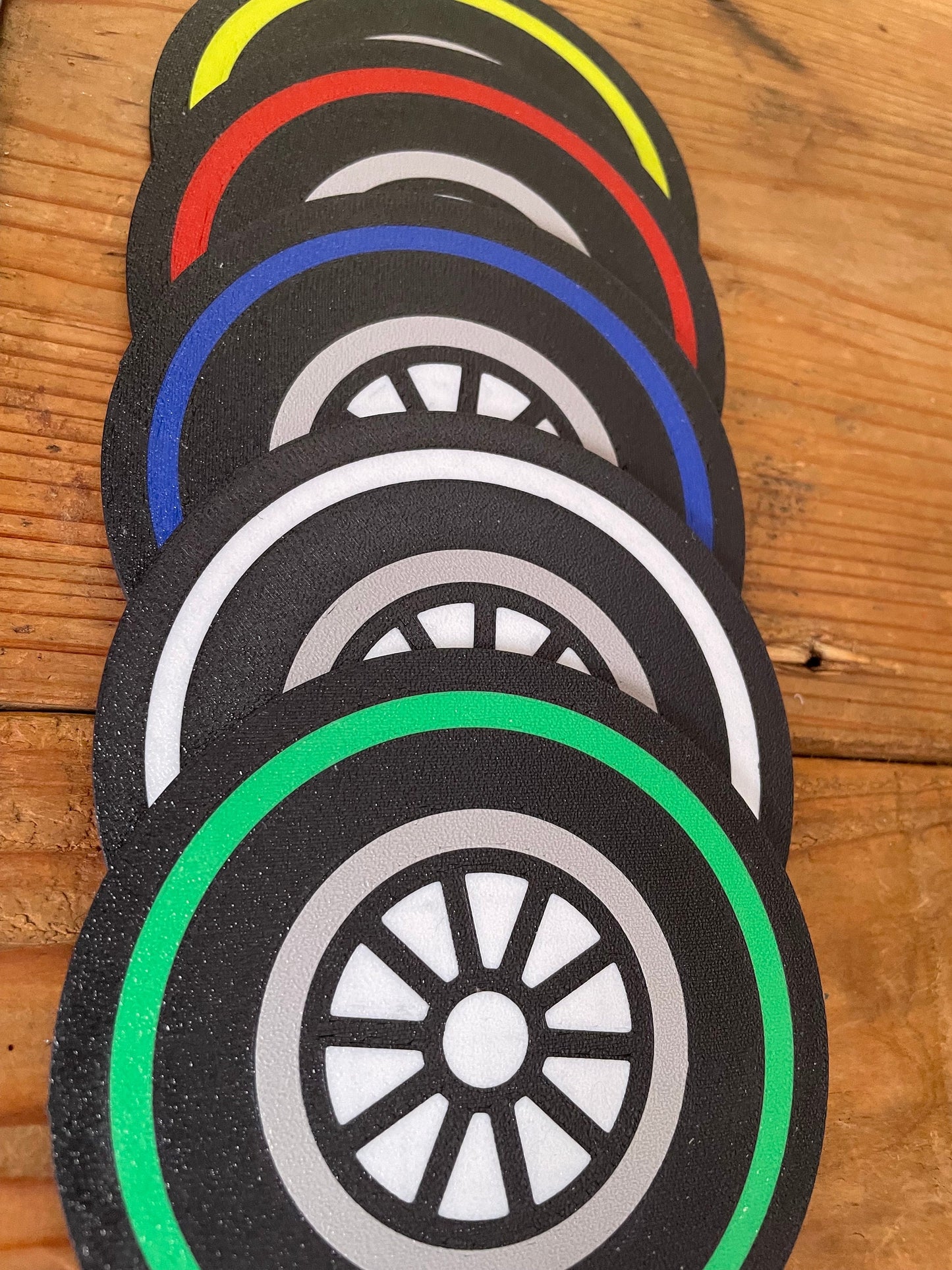 Tire Coaster Set (5 coasters w/ free holder) | F1 Gifts | Home Decor | Formula 1 | Formula One Fan