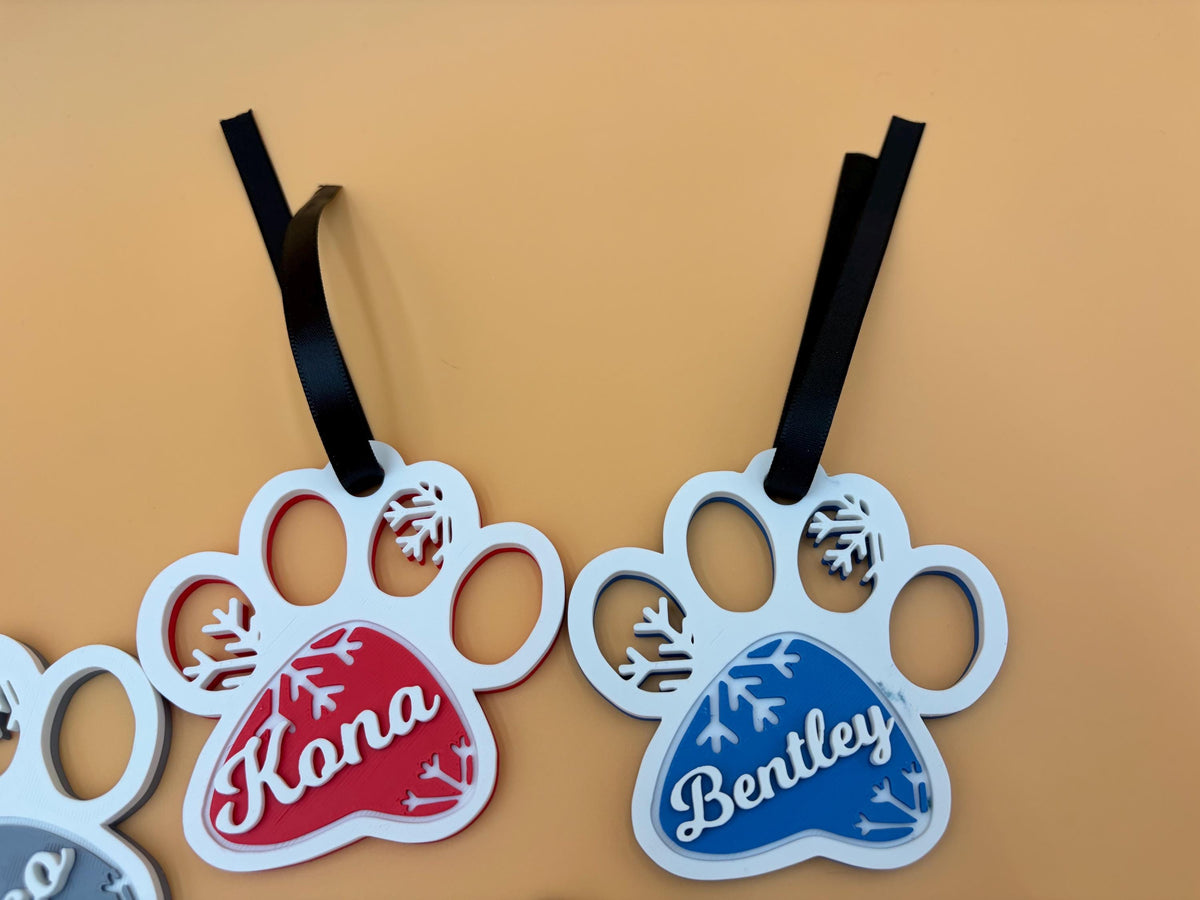 Puppy Paw Ornament | Custom Pet Name Christmas | Personalized Dog Christmas Ornament | Puppy Ornament | Pet Memorial Gift | Dog Lover Decor