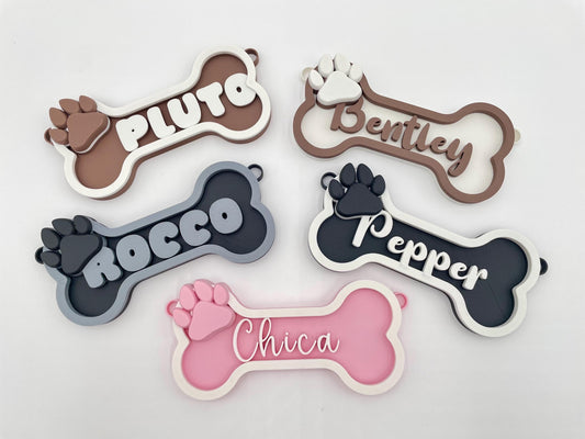 Custom Dog Crate Sign, 3D Printed Bone Puppy Tag