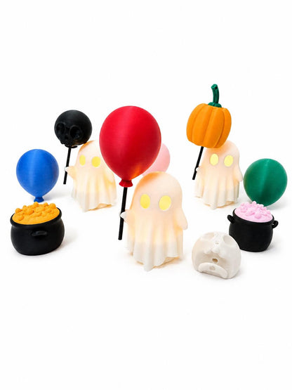 Ghost LED Tea Light Decor – Cute Halloween Ghost with Balloon, Pumpkin, Skull or Cauldron – Glowing Ghost Decoration