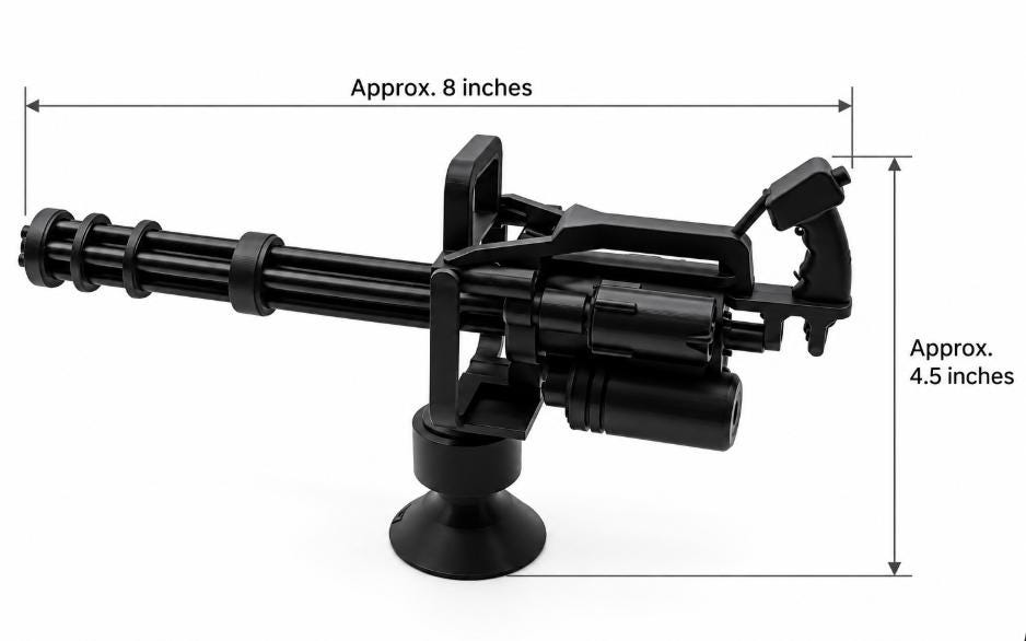 Mini Gatling Gun Model with Stand, 3D Printed Minigun Display, Military Desk Decor, Collector Gift, Miniature Weapon Replica